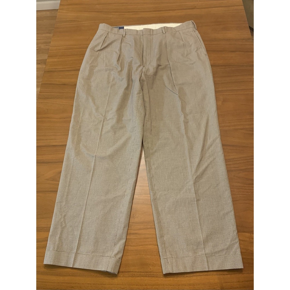 VTG Ralph Lauren Houndstooth Pants Mens 37x30 Brown Chino Trouser Pleated Cuffed
